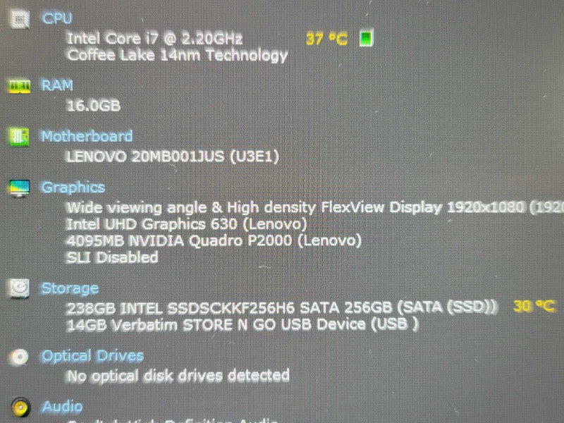 Lenovo ThinkPad P72 i7-8750H 16GB DDR4 Quadro P2000 256GB SSD READ β Lap200