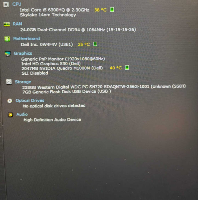 Dell Precision 7510 i5-6300HQ@2.3Ghz QUADRO M1000M 2GB GPU 24GB 256SSD READ  Lap200
