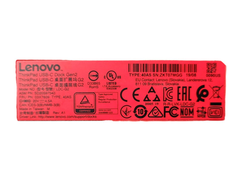 Lenovo ThinkPad USB-C Dock Gen 2 LDC-G2 w/ 90W Power Adapter