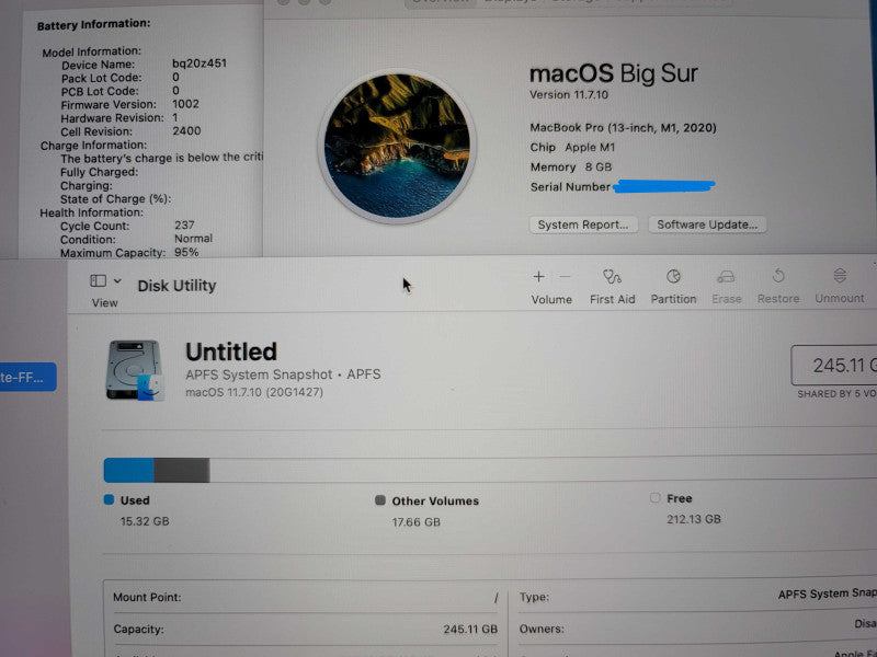 Apple MacBook Pro (13", 2020) A2338 M1 8GB RAM 250GB SSD READ β Lap200