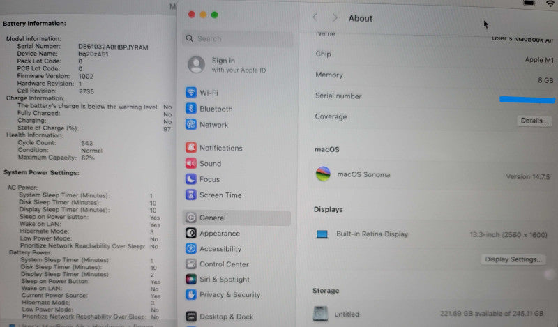 Apple MacBook Air (13" 2020) A2337 M1 8GB RAM 256GB SSD  β