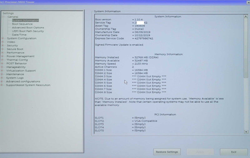 Dell Precision T5820, Xeon W-2104 3.20GHz, 32GB DDR4, K2200, 950W PSU _