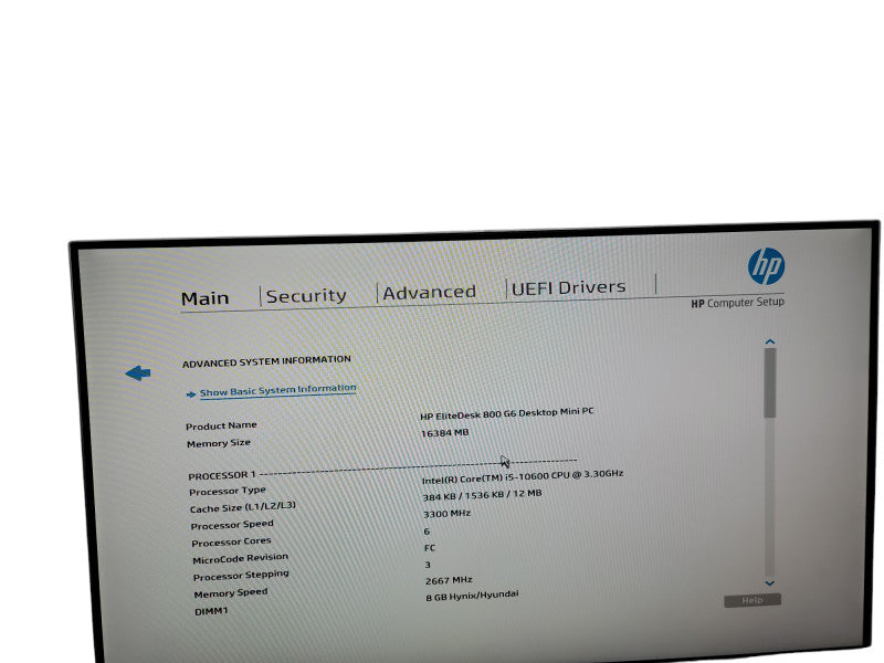 HP EliteDesk 800 G6 Mini PC i5 -10600 @ 3.30GHz 16GB DDR4 Ra θ