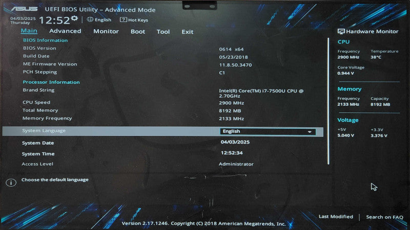 ASUS UN65U Mini PC, i7-7500U 2.70GHz, 8GB RAM, 256GB NVMe