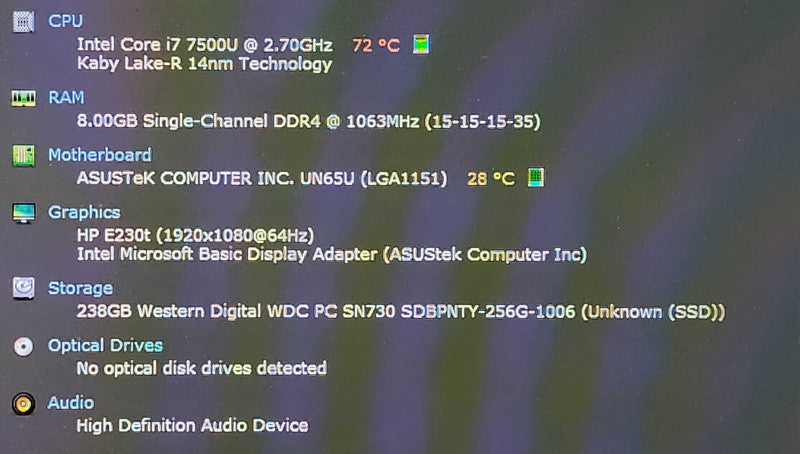 ASUS UN65U Mini PC, i7-7500U 2.70GHz, 8GB RAM, 256GB NVMe