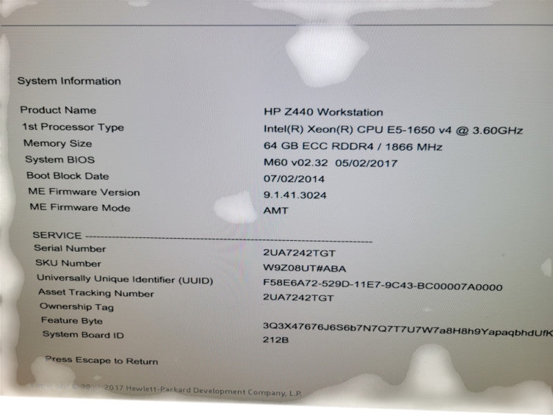 HP Z440 - Xeon E5-1650 v4 64GB DDR4 QUADRO M2000 700W PSU %