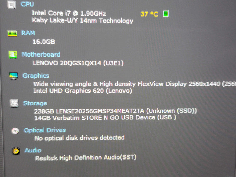 Lenovo ThinkPad X1 Yoga 4th Gen i7-8565U 16GB RAM 256GB SSD  β Lap200