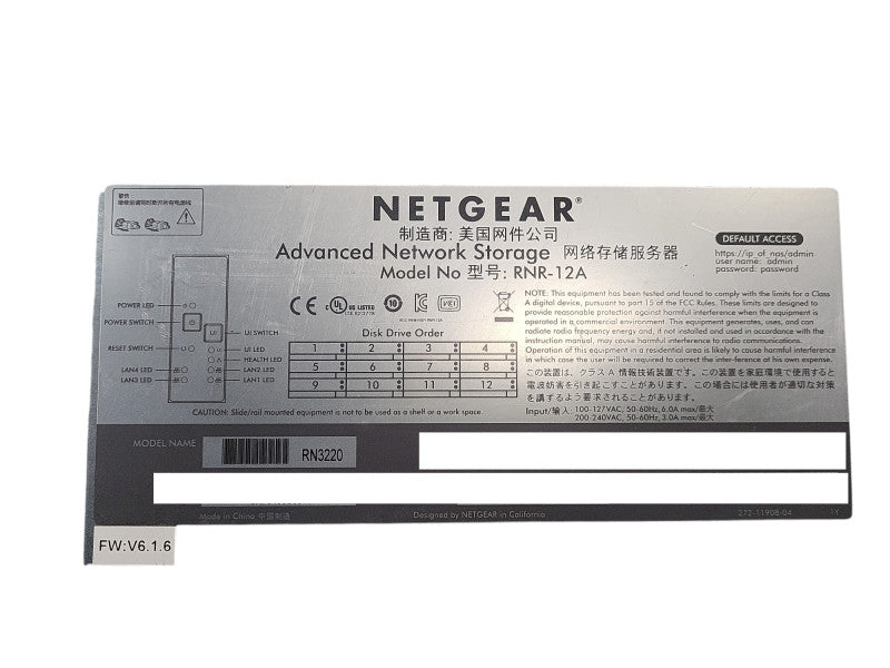 Netgear ReadyNAS RN3220 RNR-12A 2U 12-Trays Network Storage Array 1x 3TB HDD $