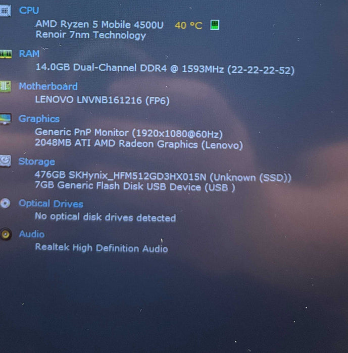 Lenovo ThinkBook 14 G2 AMD Ryzen 5-4500U Radeon GPU 16GB RAM 256GB SSD  Lap200