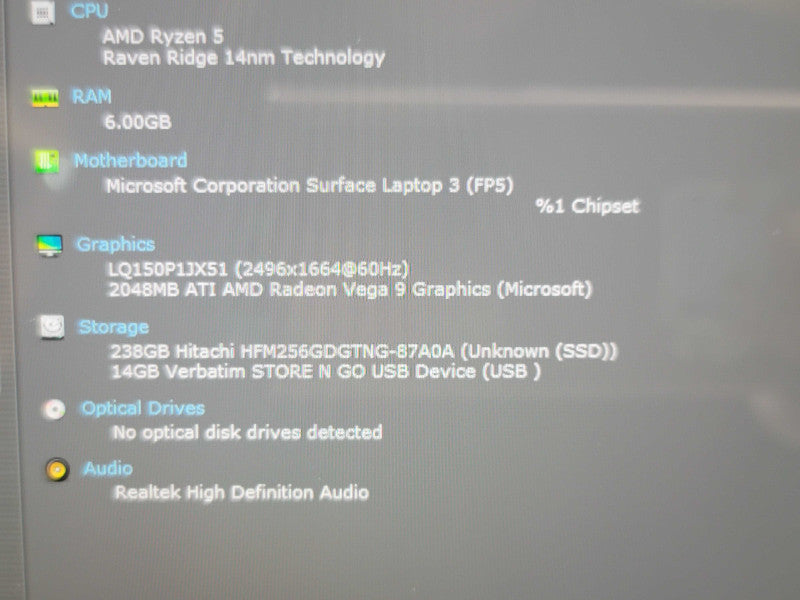 Microsoft Surface Laptop 3 1873 15" Ryzen 5 MSE 8GB RAM 256GB SSD β Lap200