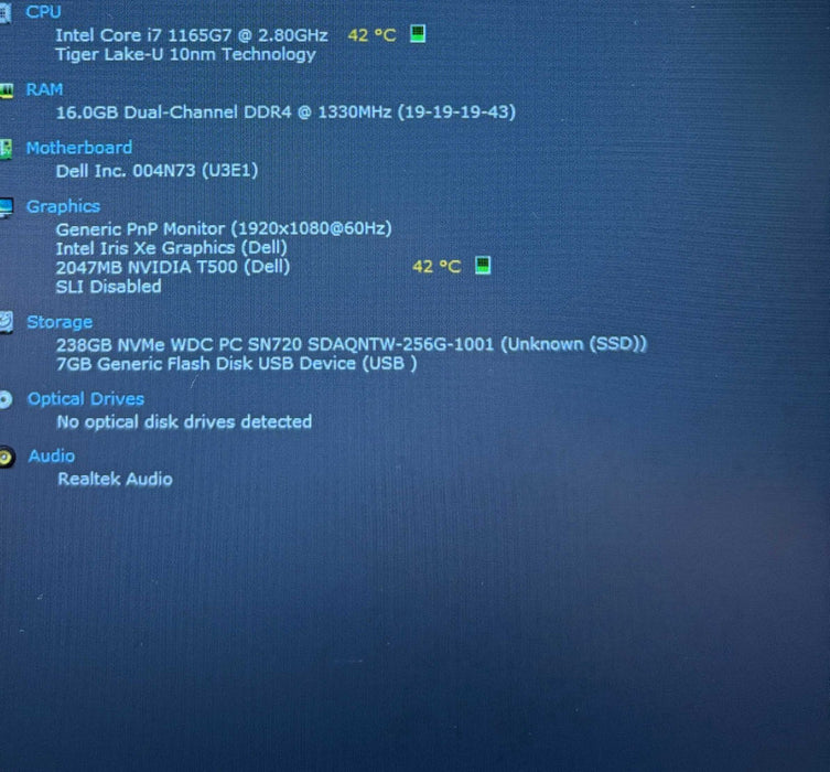 Dell Precision 3560 i7-1165G7 NVIDIA T500 2GB GPU 16GB RAM 256GB SSD READ!  Lap200