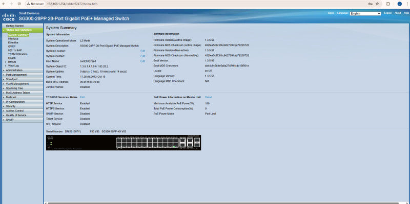 Cisco SG300-28PP-K9 V03, 28-Port Gigabit PoE+ Managed Switch, 2x SFP Q$
