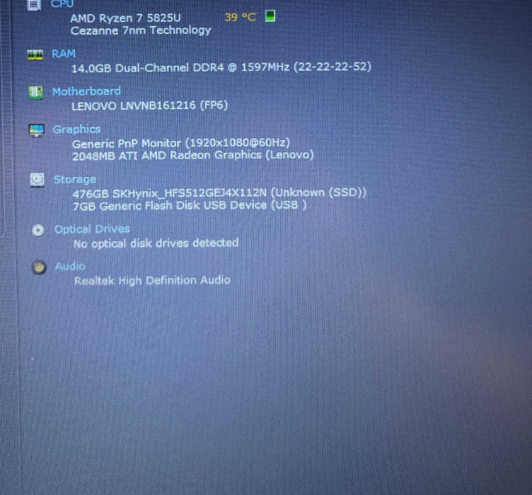 Lenovo ThinkBook 15 G4 AMD Ryzen 7 5825U 2GB RADEON GPU 16GB RAM 256GB SSD  Lap200