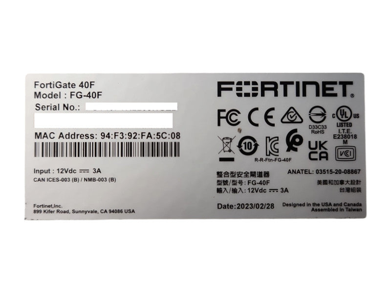 Fortinet Fortigate 40F FG-40F Firewall Security Appliance, Factory Reset
