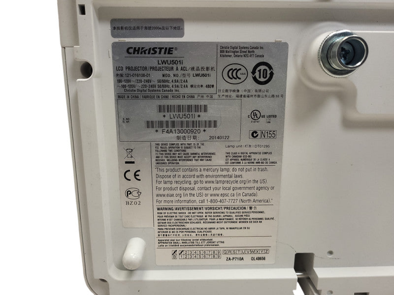 CHRISTIE LWU501i 1080P LUMENS PROJECTOR w/ 1495 LAMP HOURS $