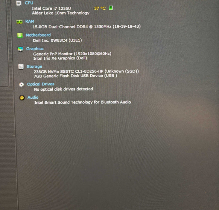 Dell Latitude 7530 Core i7-1255U@1.7GHz 16GB RAM 256GB SSD No Power Adapter  Lap200
