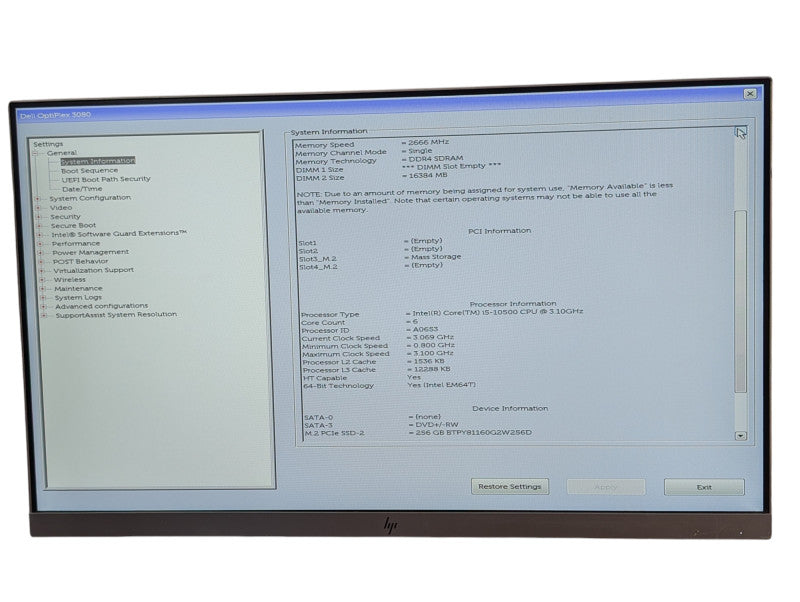 DELL OptiPlex 3080 SFF Intel Core i5-10500 16GB RAM & 256GB NVMe  -