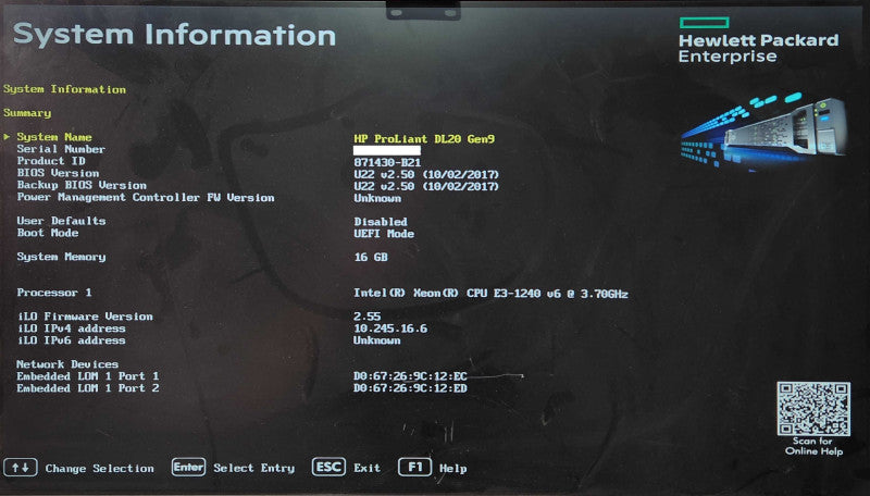HP DL20 Gen9 1U 4x2.5", Xeon E3-1240 v6 3.70GHz, 16GB RAM, H240 & B140i
