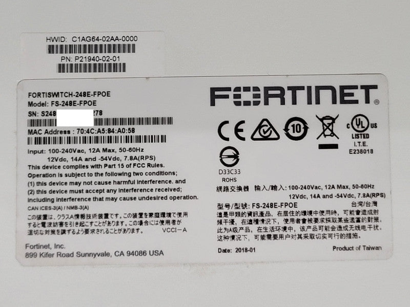 Fortinet FS-248E-FPOE Fortiswitch 248E-FPOE Switch L3 Managed switch Q_