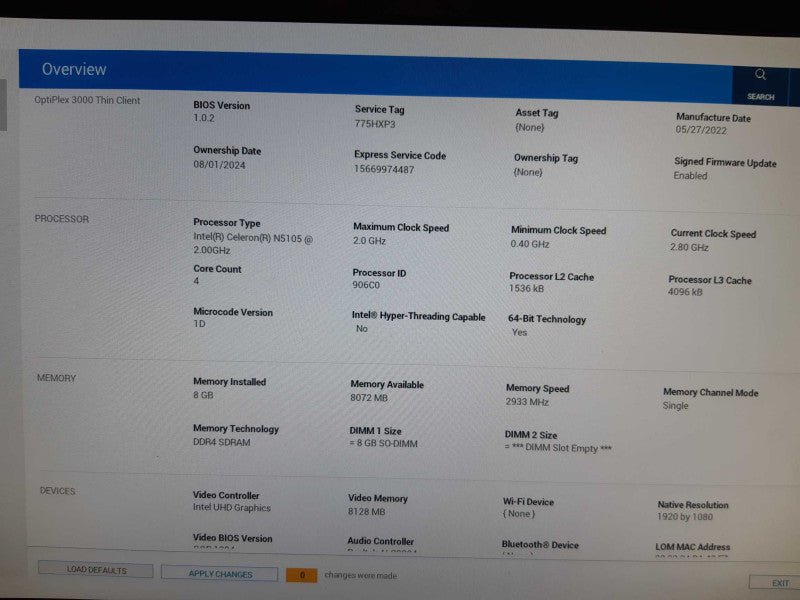 Dell OptiPlex 3000 Thin Client D15U, Intel Pentium Silver, 8GB RAM, NO HDD Q