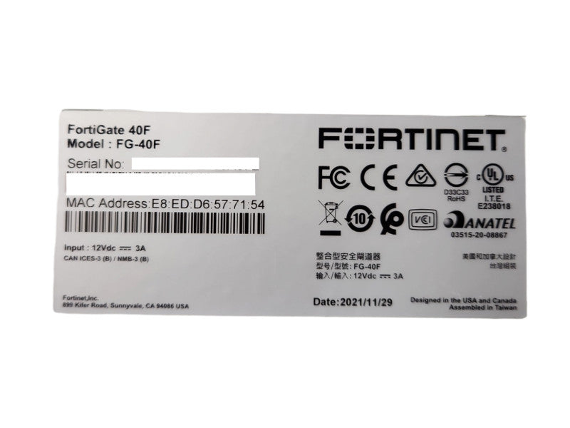 Fortinet Fortigate 40F FG-40F Firewall Security Appliance, Factory Reset