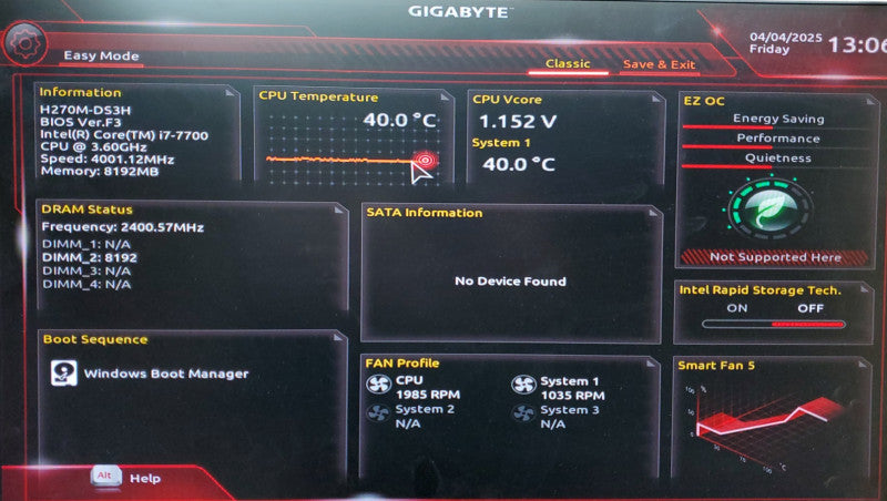 Custom PC Intel i7-7700 @3.60GHz RAM 8GB NO-HDD/SSD