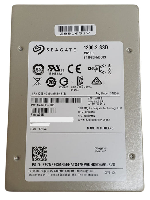 1.92TB SAS 2.5" 15mm 12Gb/s Seagate 1200.2 SSD - ST1920FM0003 / 1NJ2F2-005    Q+