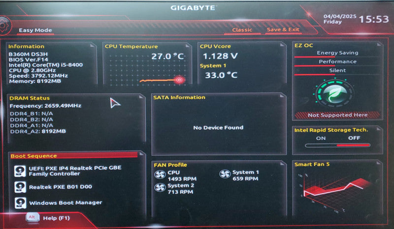 GYGABYTE MOTHERBOARD  B360M-DS3H INTEL CORE I5-8400@2.80GHz NO-RAM