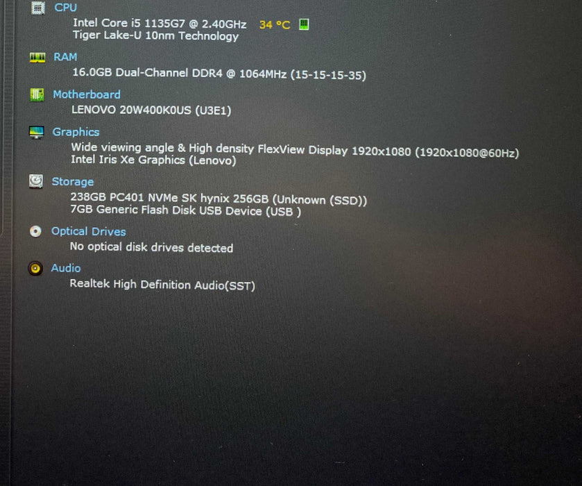 Lenovo ThinkPad T15 Gen 2 Core i5-1135G7@2.40GHz 16GB RAM 256GB SSD  Lap200