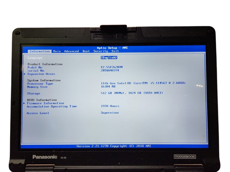 Panasonic Toughbook FZ-55 Touch, i5-1145G7, 16GB RAM, 1TB+512GB, 1970Hrs Q Lap200