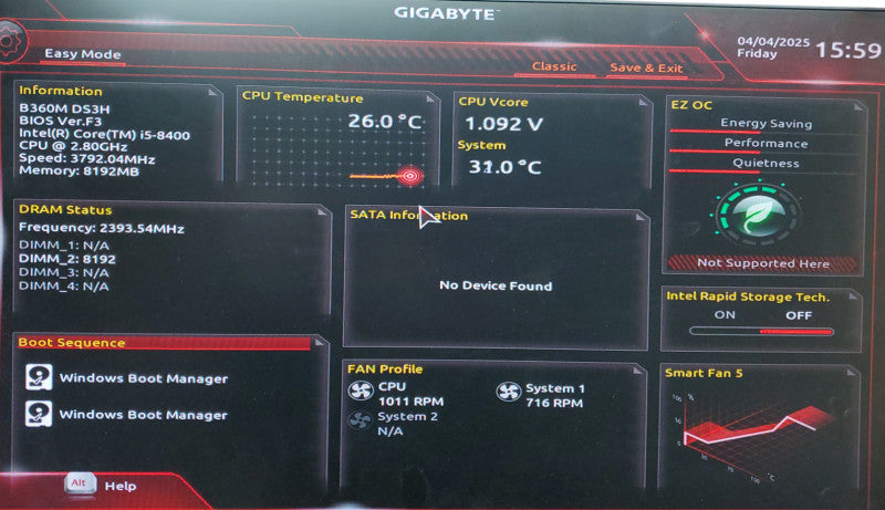 Custom Desktop PC Intel i5-8400 @2.80GHz RAM 8GB NO-HDD/SSD
