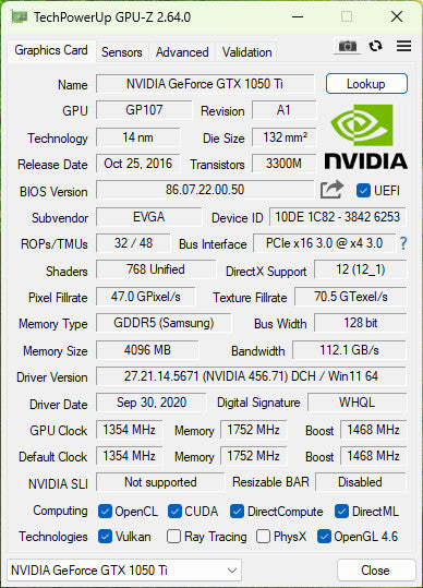 EVGA GeForce GTX 1050 Ti 4GB GDDR5 GPU 1xHDMI 1xDP 1xDVI