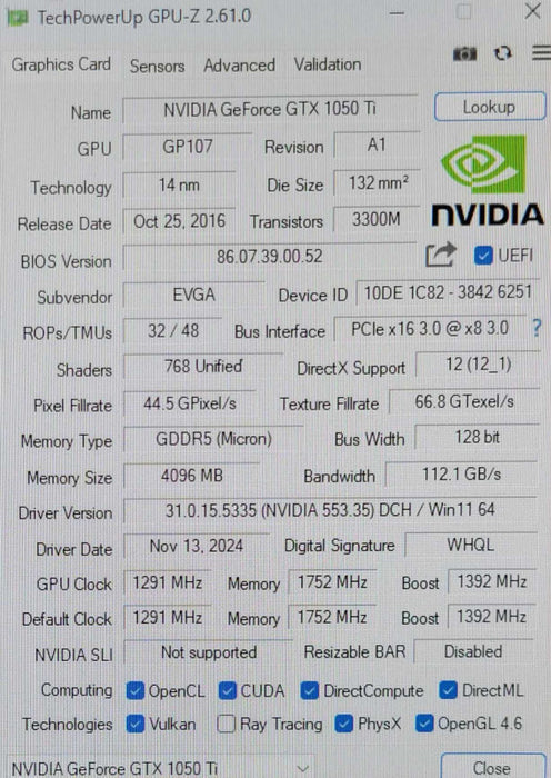 EVGA GeForce GTX 1050Ti 4GB GDDR5 Graphics card _