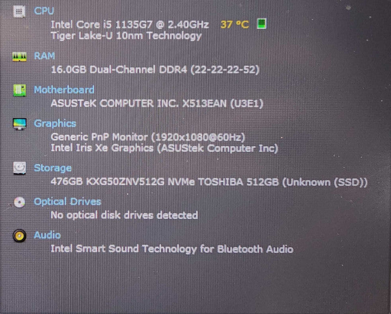 ASUS VivoBook K513E, i5-1135G7 2.4GHz, 16GB DDR4, 512GB NVMe, READ  Lap200