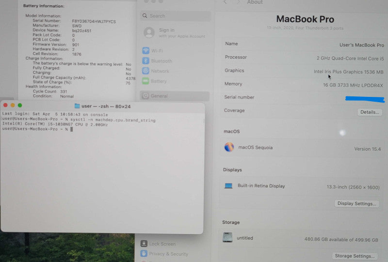 Apple MacBook Pro A2251 (13" 2020, Touchbar) i5-1038NG7 16GB DDR4 500GB SSD β