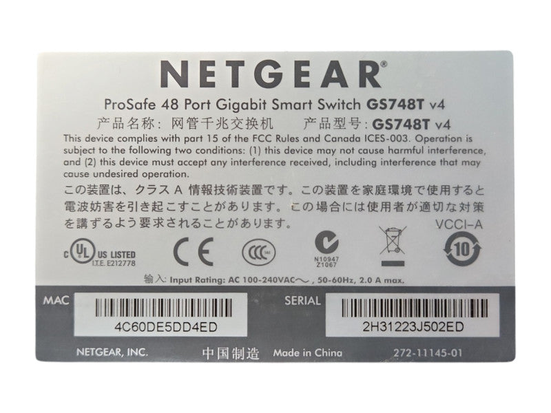 NetGear ProSafe GS748T v4, 48-Port Gigabit Ethernet Network Smart Switch