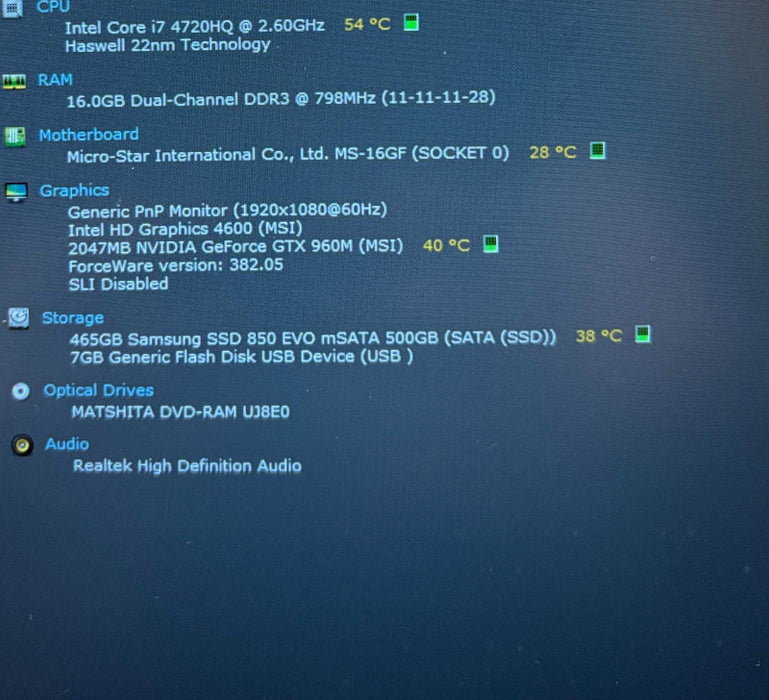 MSI MS-16GF i7-4720HQ GTX 960M 2GB GPU 16GB RAM 500GB SSD READ!  Lap200