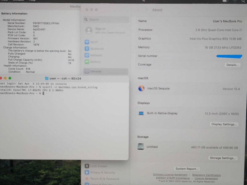 Apple MacBook Pro A199 (13", 2019) i7-8569U 16GB RAM 500GB SSD READ β