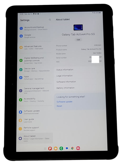 Samsung Galaxy Tab Active 4 Pro 5G 64GB Storage Dual SIM SM-T638U _