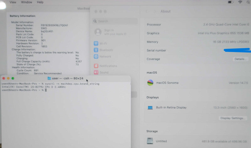 Apple MacBook Pro A1989 13" 2019 Touch Bar i5-8279U 16GB RAM 500GB SSD READ β Lap200