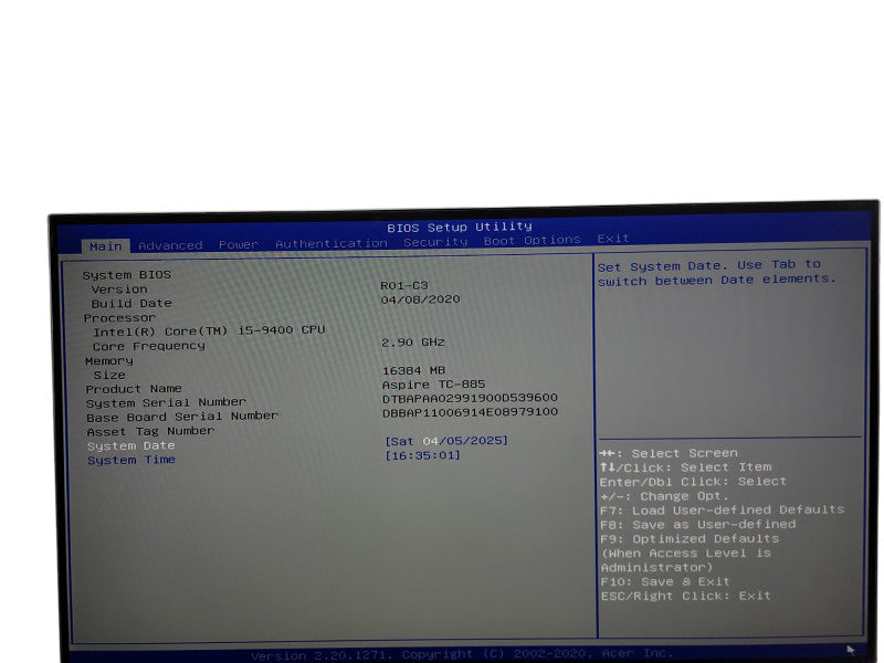 Acer Aspire TC 885 i5 - 9400 @ 2.90GHz 16GB DDR4 Ram  θ