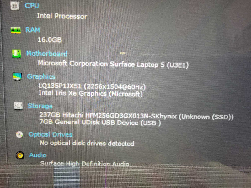 MS Surface Laptop 5 1951 13.5" | i5-1245U @2.5GHz 16GB RAM 256GB SSD - READ  Lap200