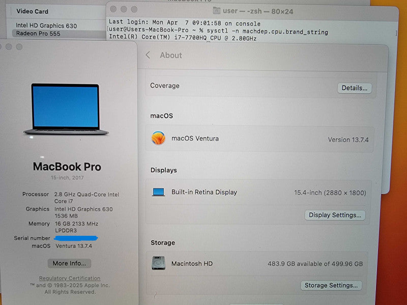 Apple MacBook Pro 2017 15" | i7-7700HQ @2.8GHz | 16GB RAM 512GB SSD - READ