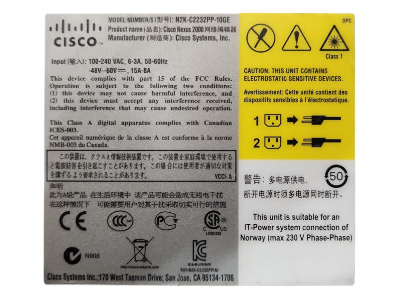 Cisco N2K-C2232PP-10GE 32 Port 10Gb Fabric Extender Switch w/2x PSU