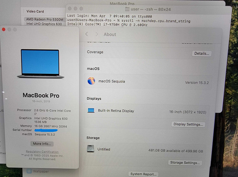 Apple MacBook Pro A2141 2019 16" | i7-9750H @2.6GHz 16GB RAM 512GB SSD READ