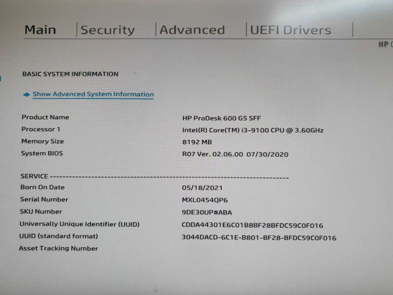 HP ProDesk 600 G5 SFF i3-9100 3.6GHz 8GB RAM - No HDD