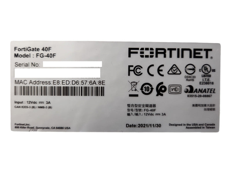 Fortinet Fortigate 40F FG-40F Firewall Security Appliance, Factory Reset
