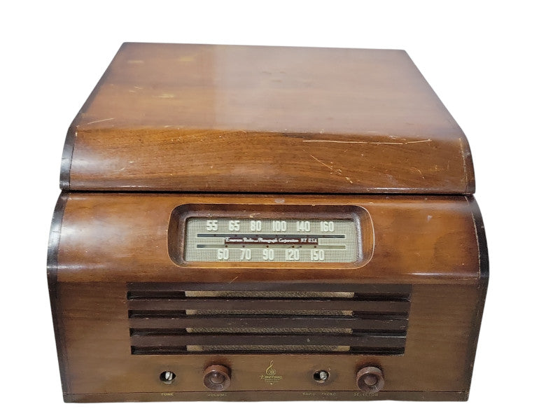 vintage Emerson Radio WOOD TABLE Radio, READ _