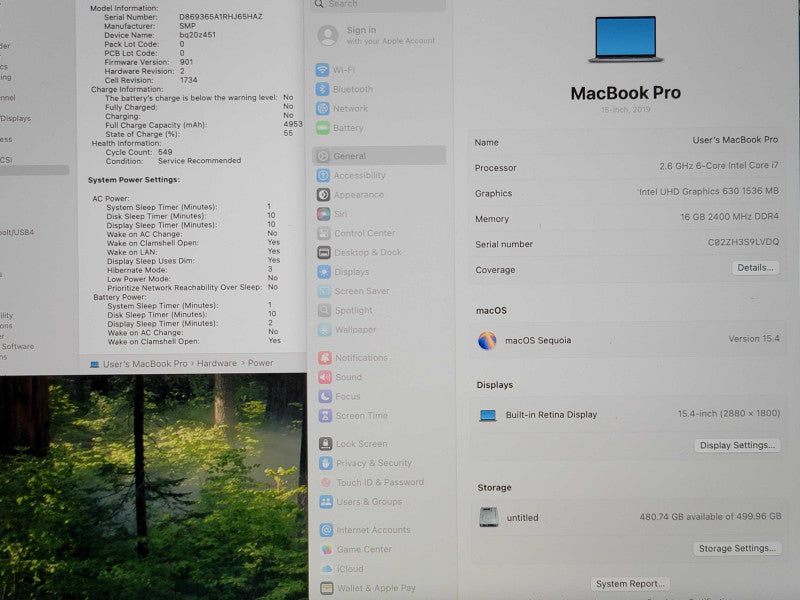 Apple MacBook Pro (2019, 15") i7-9750H 16GB RAM 500 GB SSD SERVICE BATTERY READ  β
