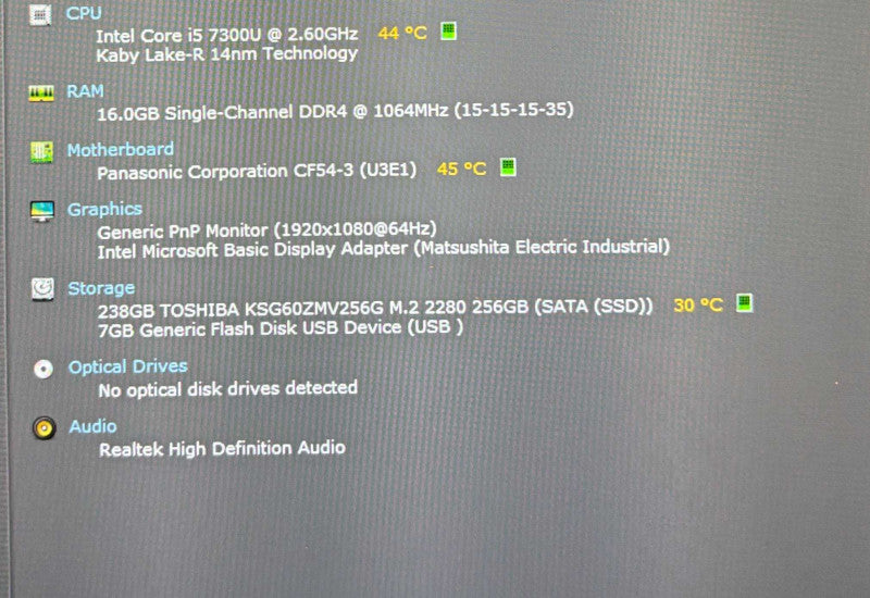 Panasonic ToughBook CF-54 TOUCH i5-7300U@2.6GHz 16GB RAM 256GB SSD 7230Hrs.